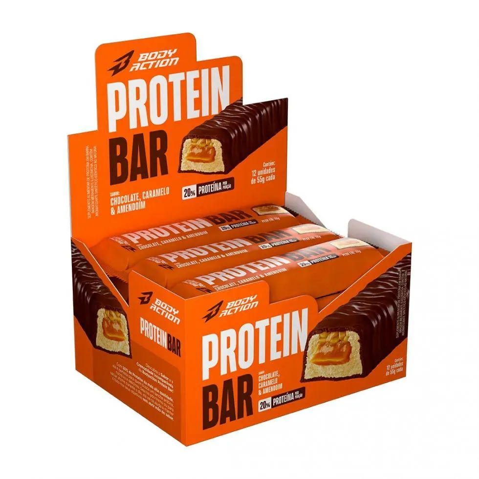 PROTEIN BAR (DISPLAY 12 UNID 55G) - SABOR: CHOCOLATE, CARAMELO E AMENDOIM