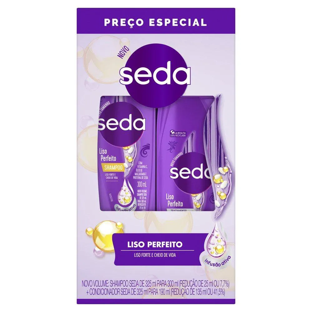 KIT SHAMPOO 300ML + CONDICIONADOR SEDA LISO PERFEITO 190ML