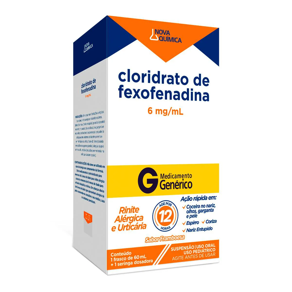 Cloridrato de Fexofenadina 6mg/ml Suspensão Oral Nova Química Sabor Framboesa Genérico 60ml