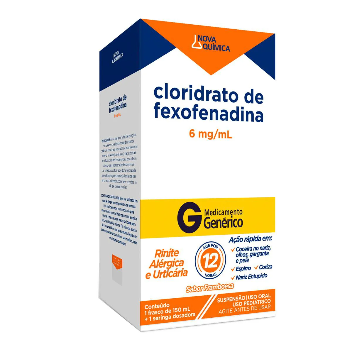 Cloridrato de Fexofenadina 6mg/ml Suspensão Oral Nova Química Sabor Framboesa Genérico 150ml