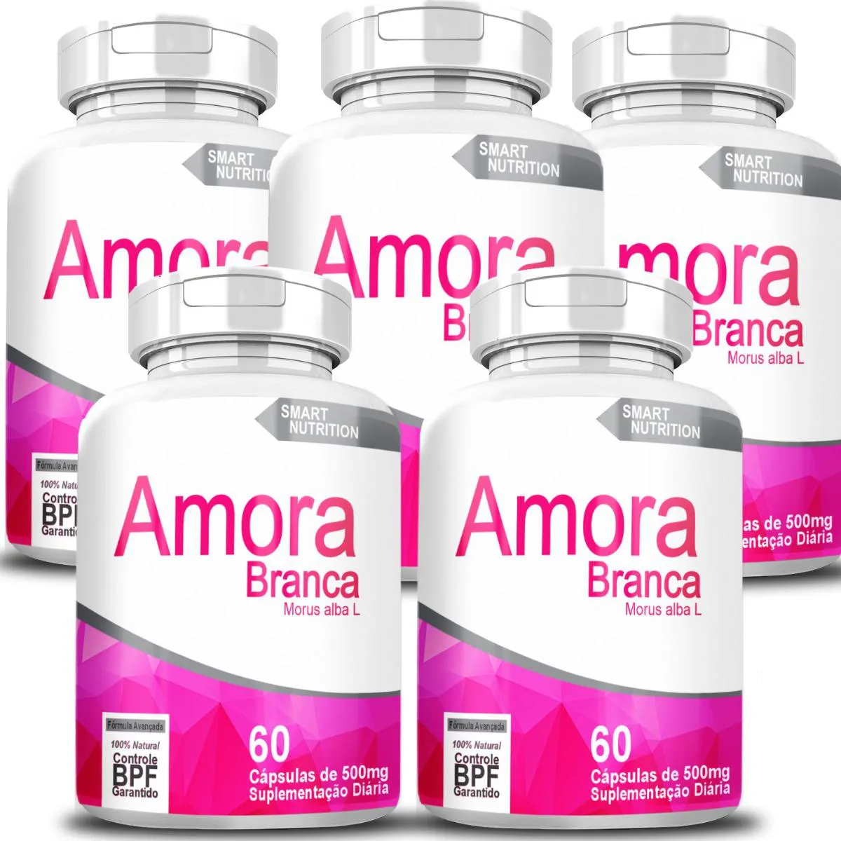 AMORA BRANCA KIT COM 5 POTES COM TOTAL DE 300 CAPSULAS