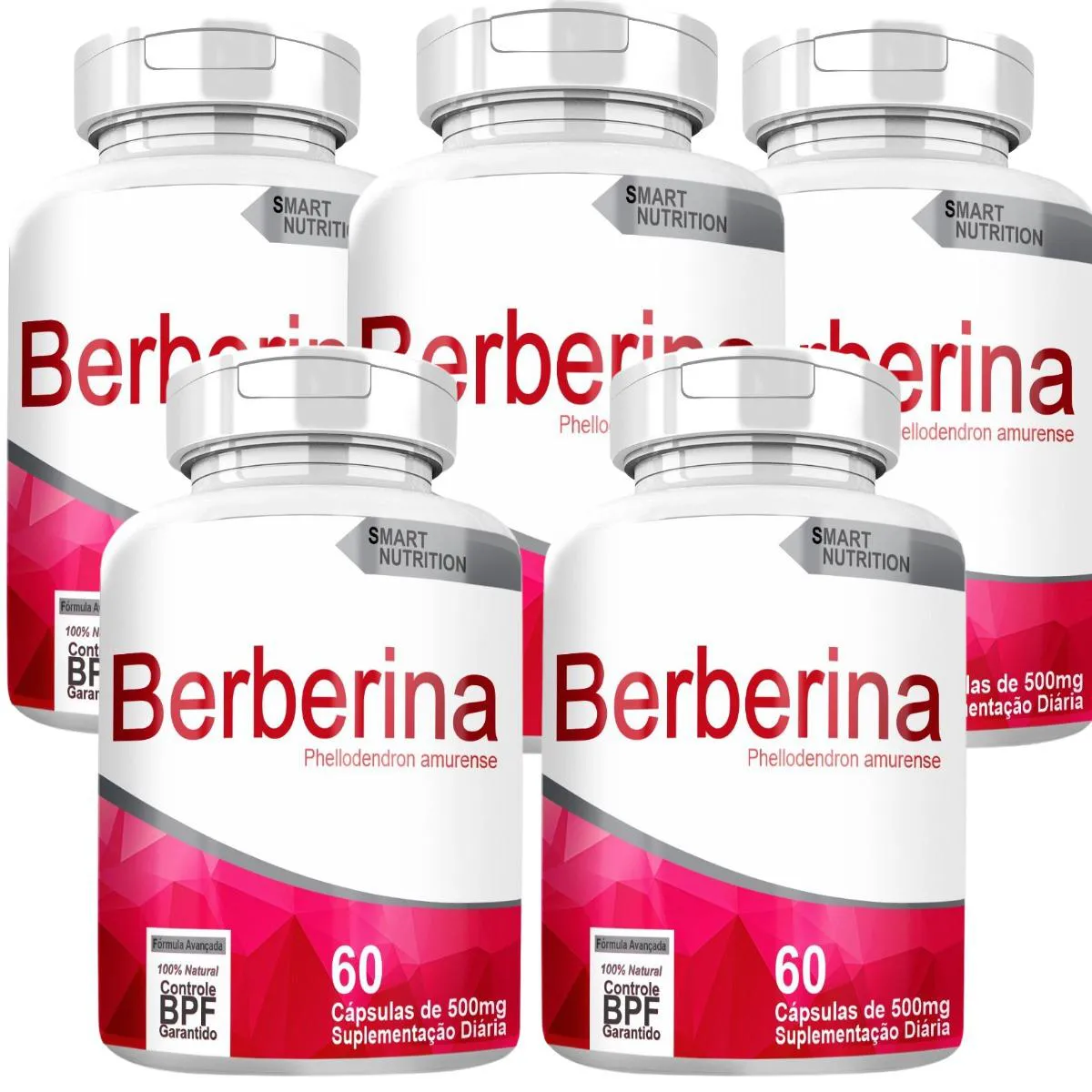 BERBERINA KIT COM 5 POTES COM TOTAL DE 300 CAPSULAS