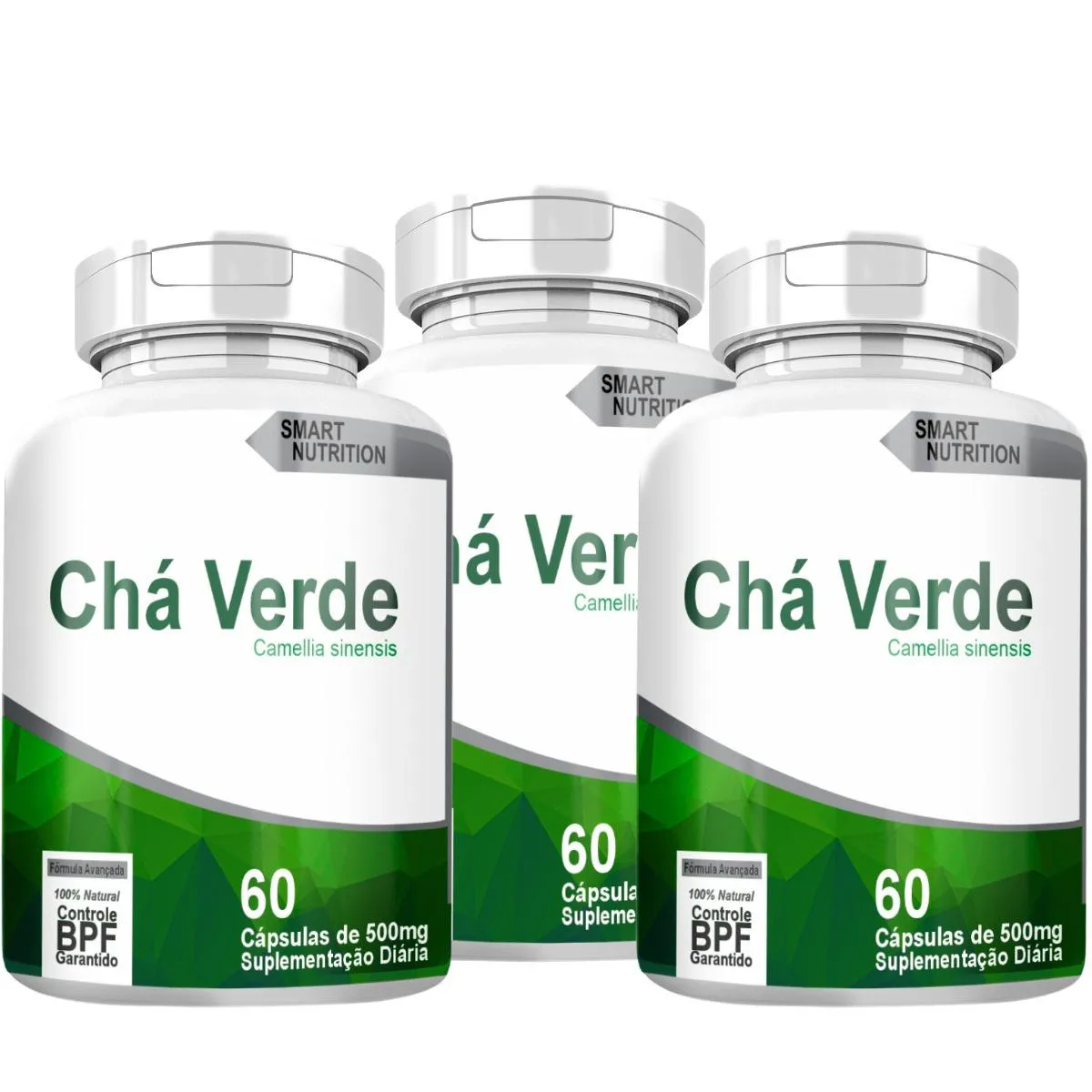 CHA VERDE KIT COM 3 POTES COM TOTAL DE 180 CAPSULAS