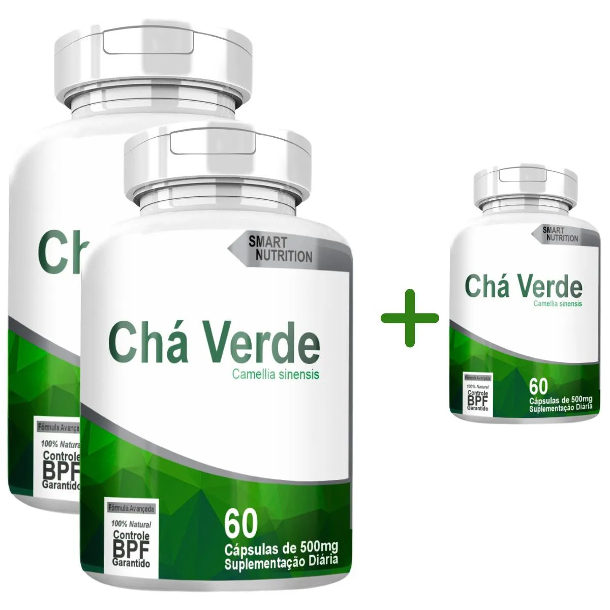 CHA VERDE KIT COM 3 POTES COM TOTAL DE 180 CAPSULAS
