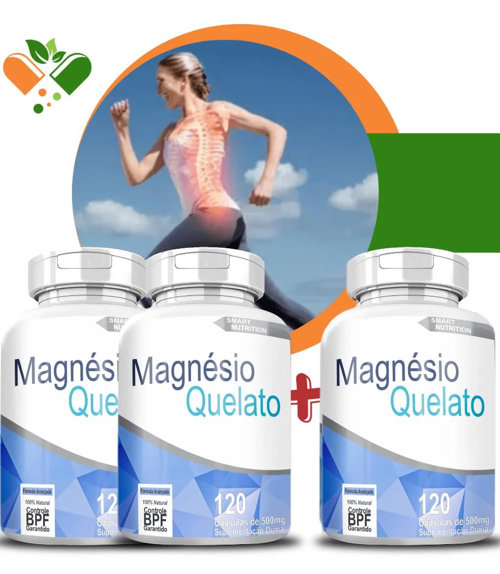 COMPRE 2 LEVE 3 POTES MAGNéSIO QUELATO 500MG 120 CáPSULAS