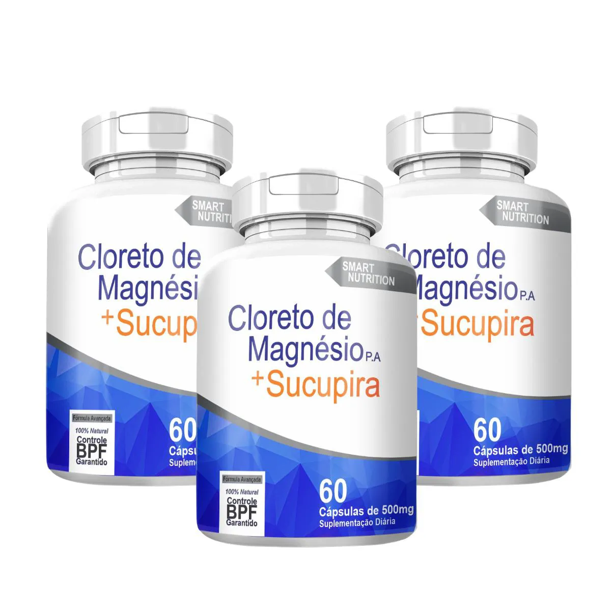 KIT COM 3 POTES CLORETO DE MAGNéSIO P.A COMPOSTO 500MG 60 CáPSULAS