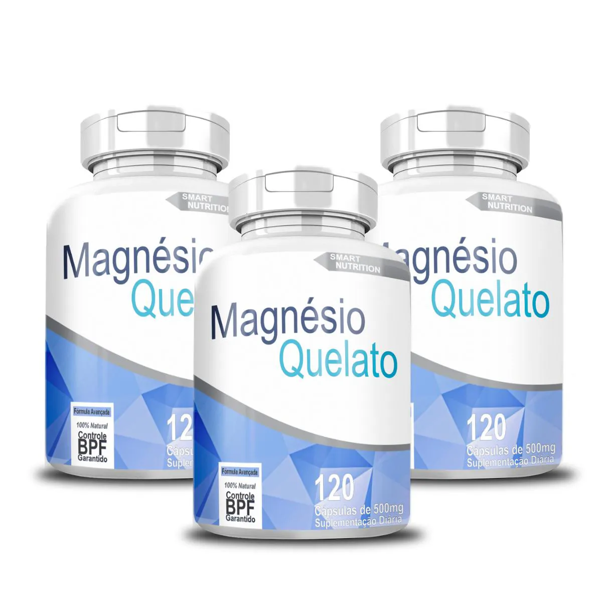 KIT COM 3 POTES MAGNéSIO QUELATO 500MG 120 CáPSULAS