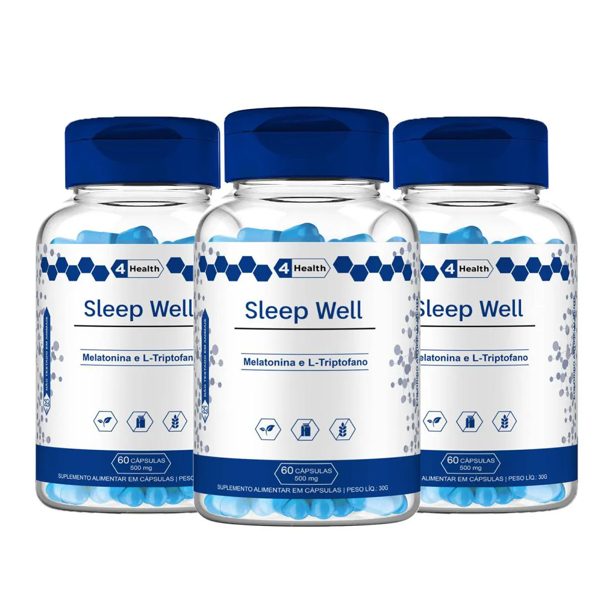 SLEEP WELL L-TRIPTOFANO & MELATONINA 500MG - 4 HEALTH - 3 POTES