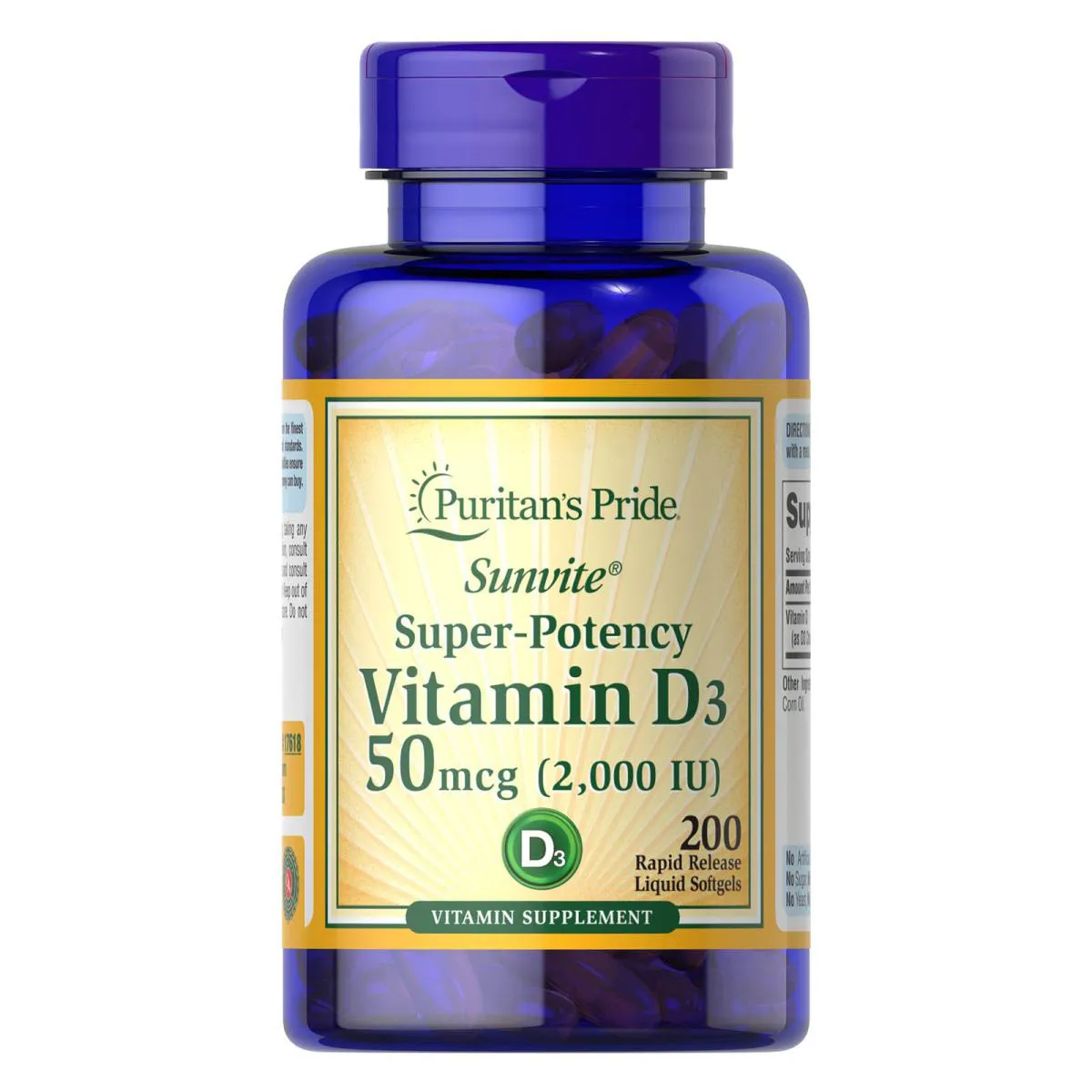 VITAMINA D3 2.000 UI 200 SOFTGELS - PURITAN IMPORTADO E ORIGINAL