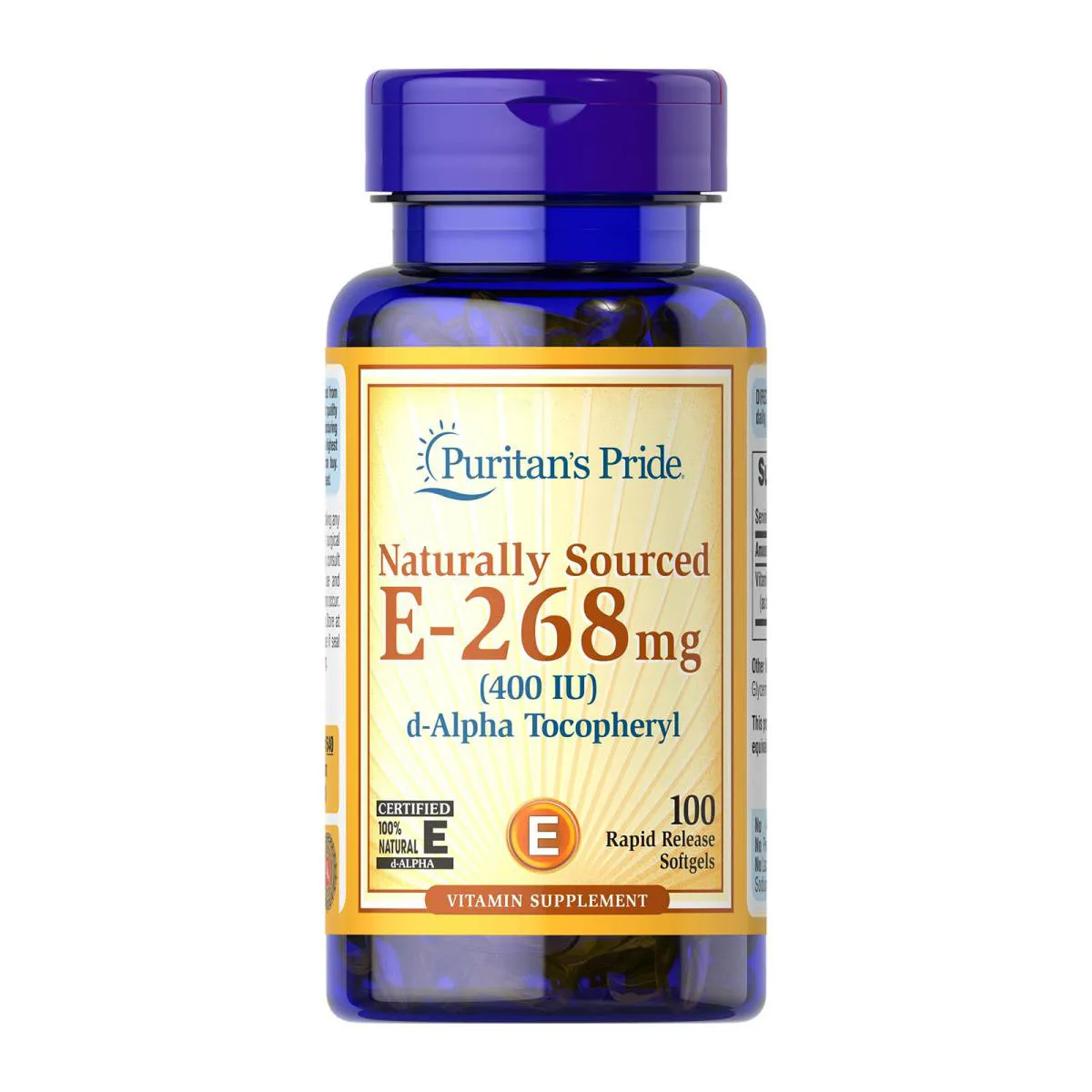 VITAMINA E 268MG ( 400 UI ) 100 SOFTGELS - PURITAN IMPORTADO E ORIGINAL