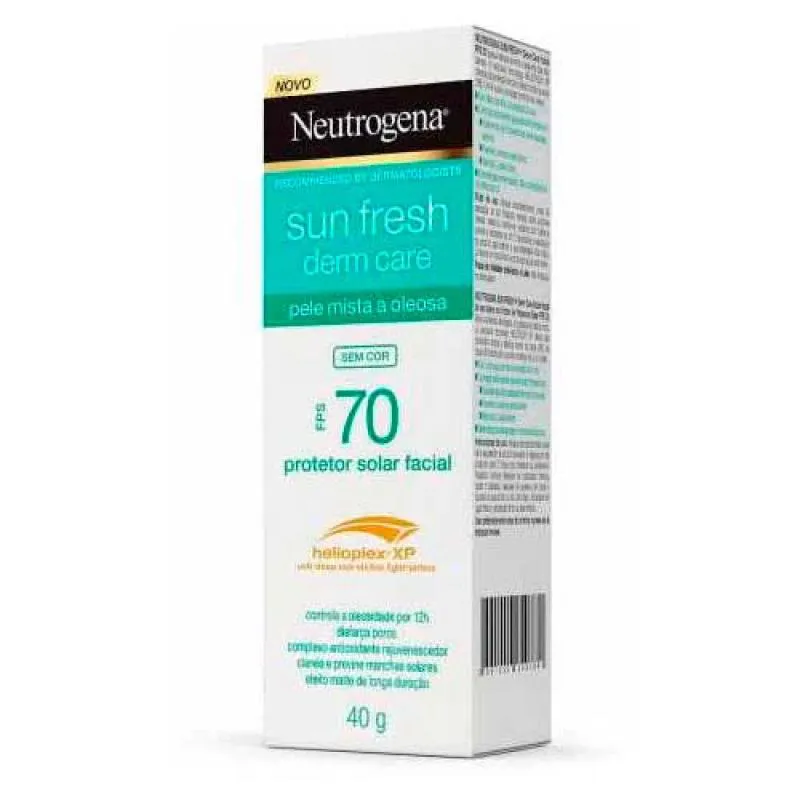 PROTETOR SOLAR FACIAL NEUTROGENA SUN FRESH DERM CARE PELE CLARA SEM COR FPS70 40G
