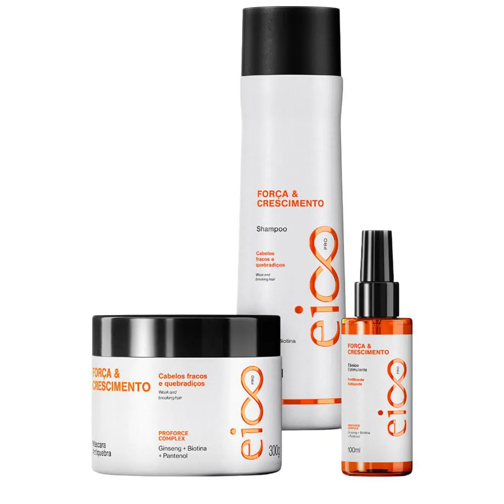 KIT EICO PRO FORçA E CRESCIMENTO - SHAMPOO 300ML + MáSCARA 300ML + TôNICO 100ML