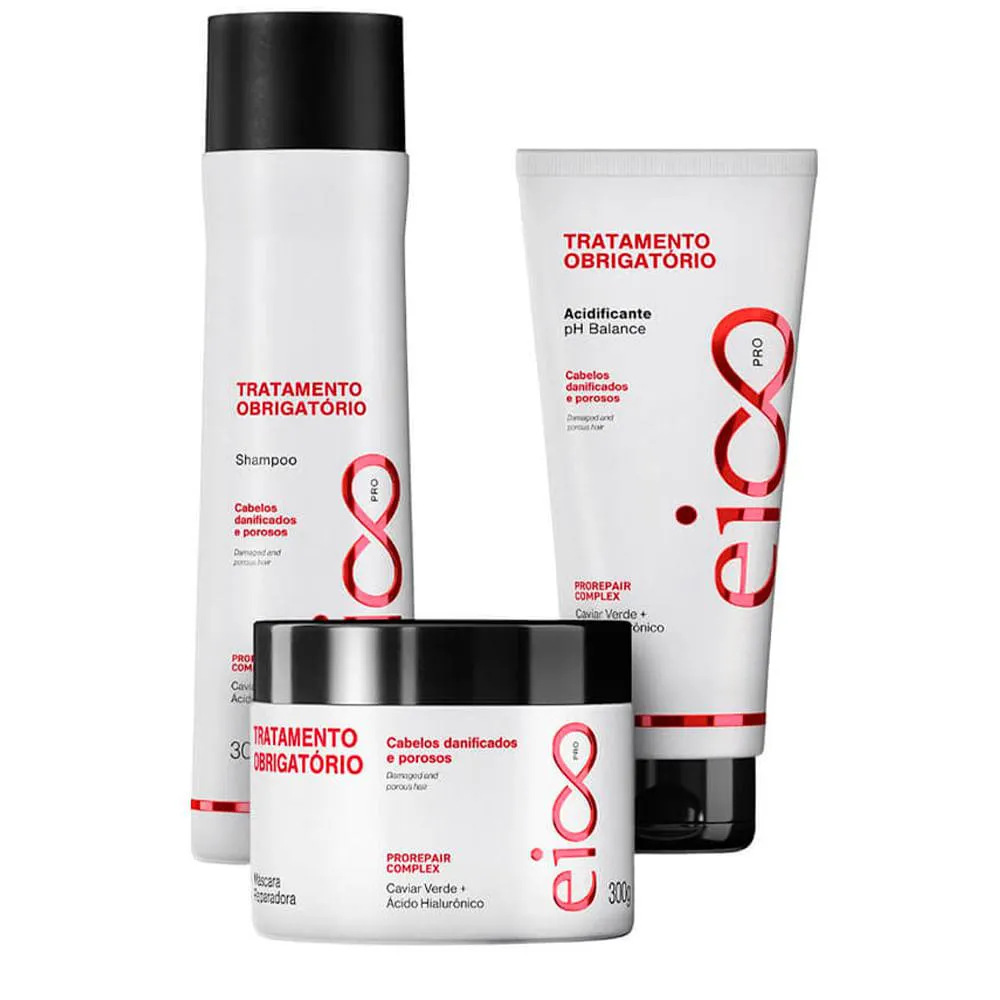KIT EICO PRO TRATAMENTO OBRIGATóRIO - SHAMPOO 300ML + MáSCARA 300G + ACIDIFICANTE 190ML