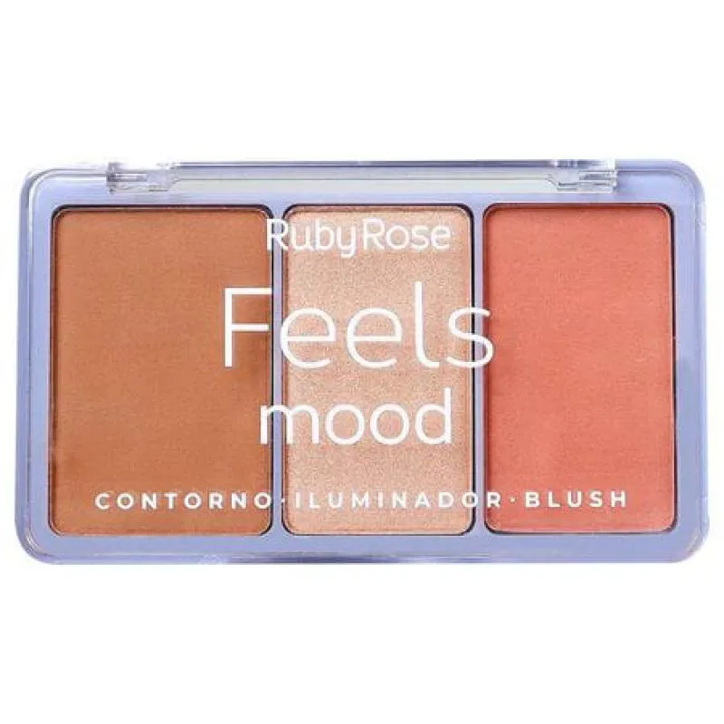 PALETA TRIO BLUSH ILUMINADOR E CONTORNO FEELS MOOD RUBY ROSE