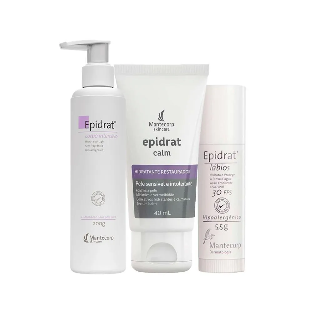 KIT HIDRATANTES MANTECORP EPIDRAT - CREME FACIAL HIDRATANTE E CREME CORPORAL HIDRATANTE E HIDRATANTE LABIAL FPS30 5,5G