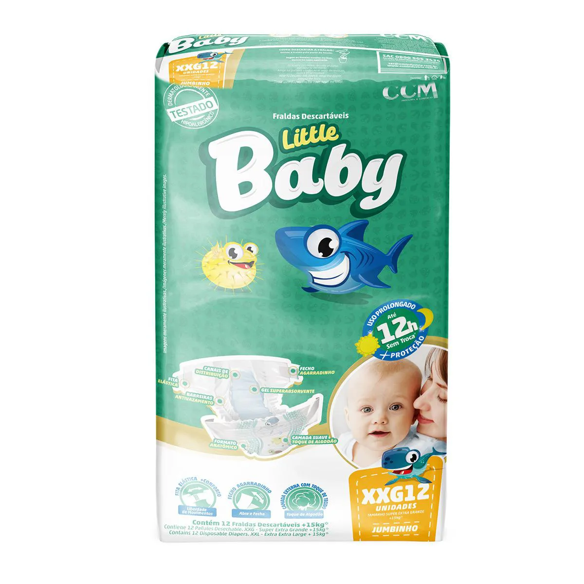 FRALDA DESCARTáVEL LITTLE BABY JUMBINHO XXG COM 12 UNIDADES