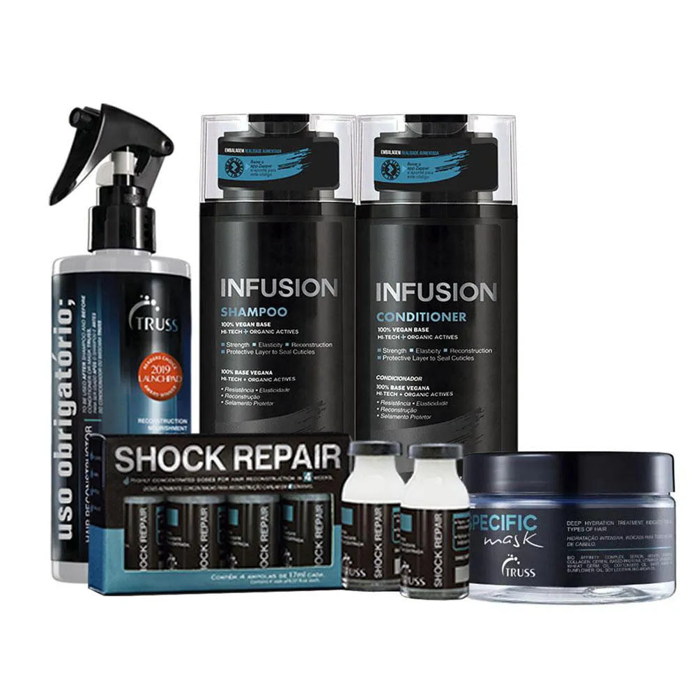 TRUSS INFUSION SHAMPOO E COND + SPECIFIC MASK + USO OBRIGATóRIO + SHOCK REPAIR