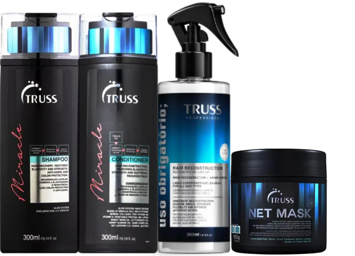 TRUSS MIRACLE SHAMPOO E CONDICIONADOR + NET MASK 550G + USO OBRIGATóRIO