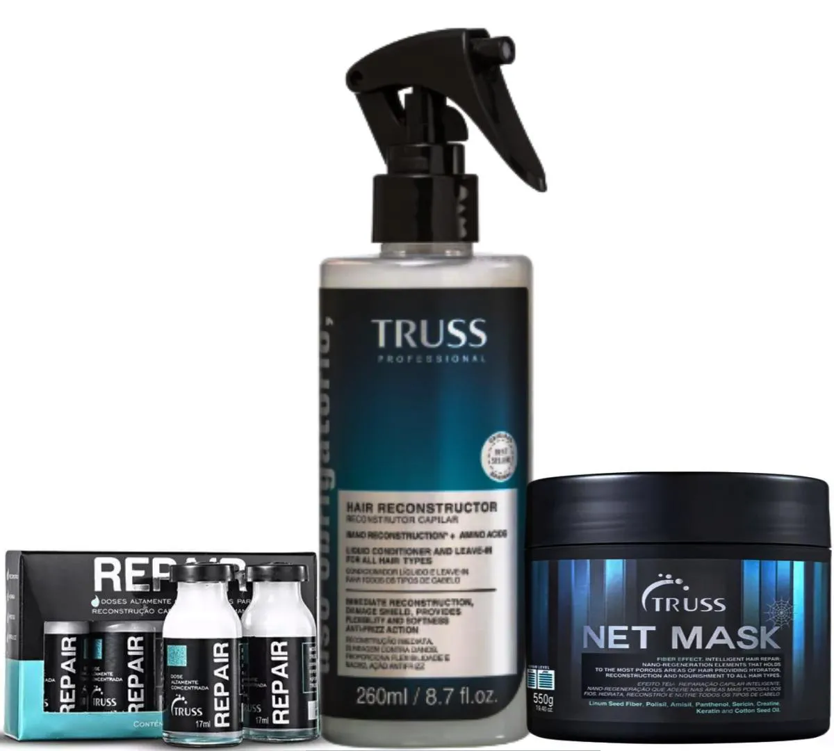 TRUSS USO OBRIGATóRIO 260ML + NET MASK 550G + SHOCK REPAIR 4X17ML