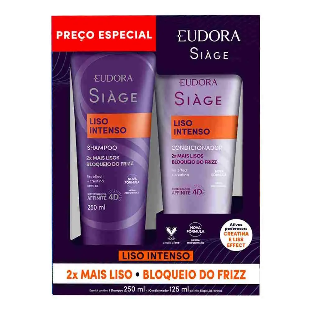 KIT SIàGE EUDORA LISO INTENSO SHAMPOO 250ML  CONDICIONADOR 125ML