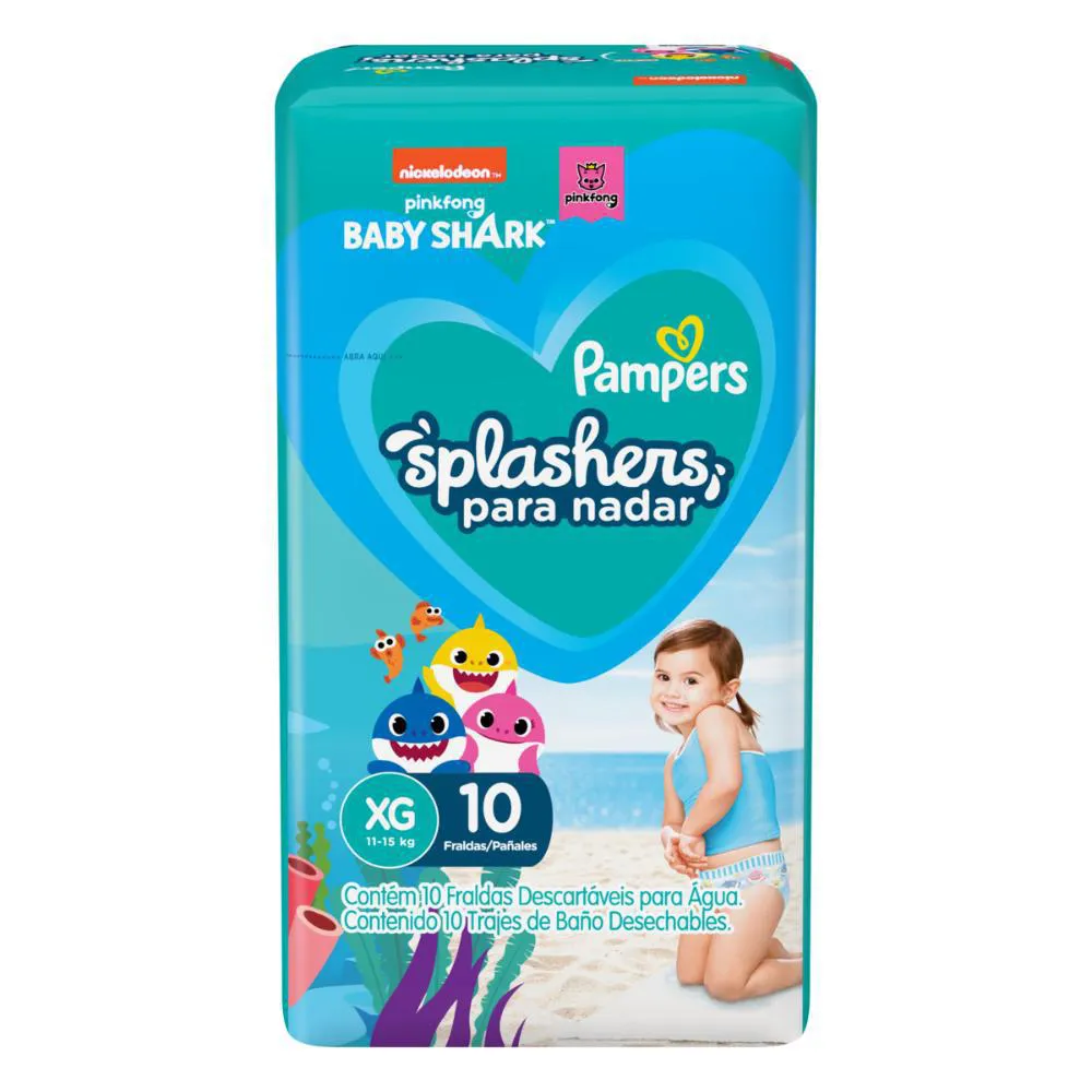 Fralda para Água Pampers Baby Shark Splashers P-M com 12 Unidades