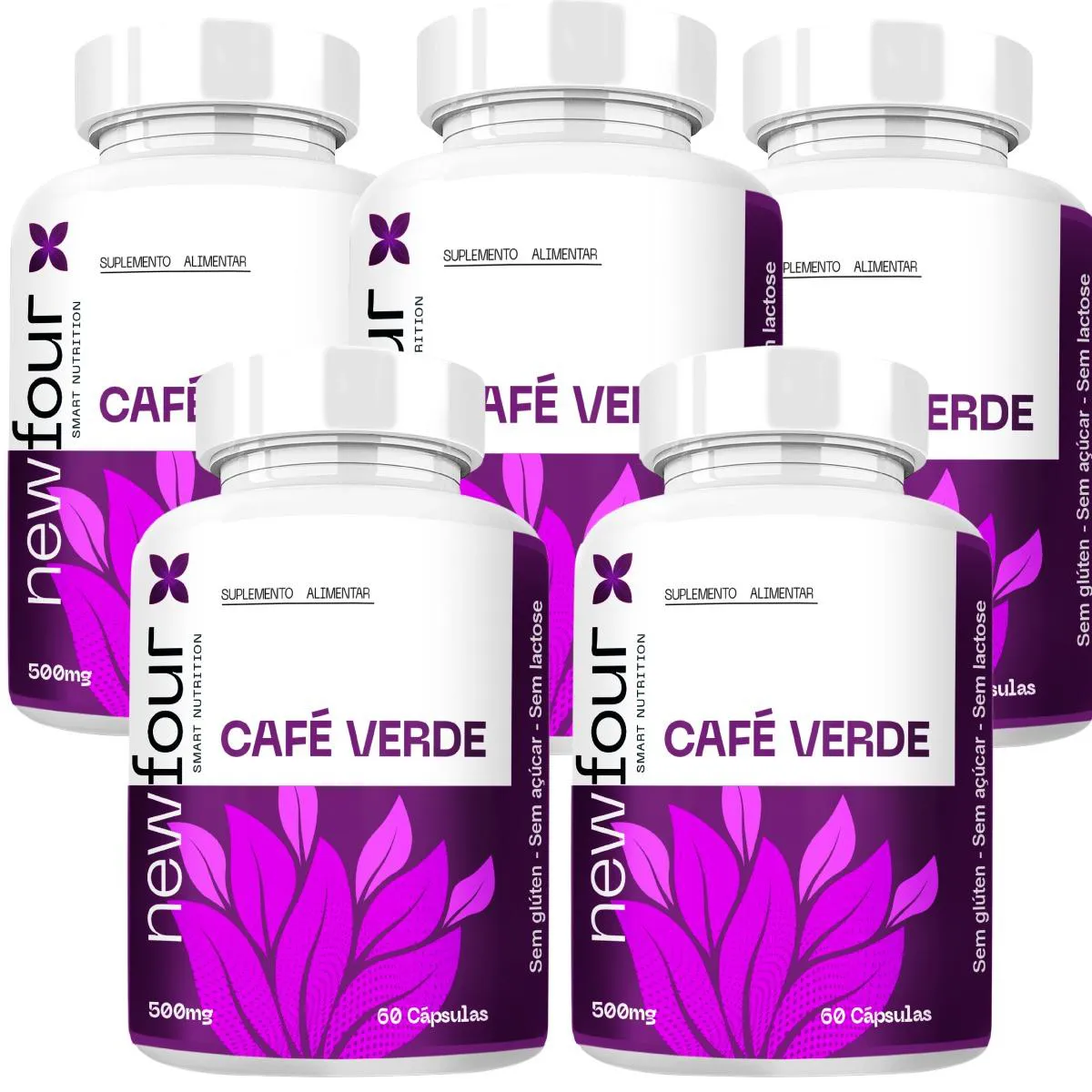 CAFÉ VERDE KIT COM 5 POTES COM TOTAL DE 300 CAPSULAS