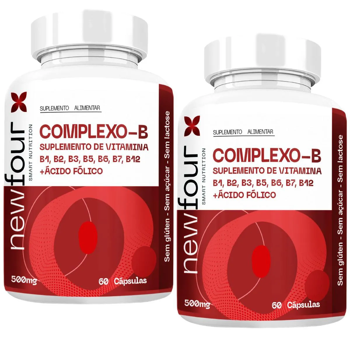 COMPLEXO-B SUPLEMENTO DE VITAMINA B1, B2, B3, B5, B6, B7, B12 + ÁCIDO FÓLICO KIT COM 2 POTES COM TOTAL DE 120 CAPSULAS