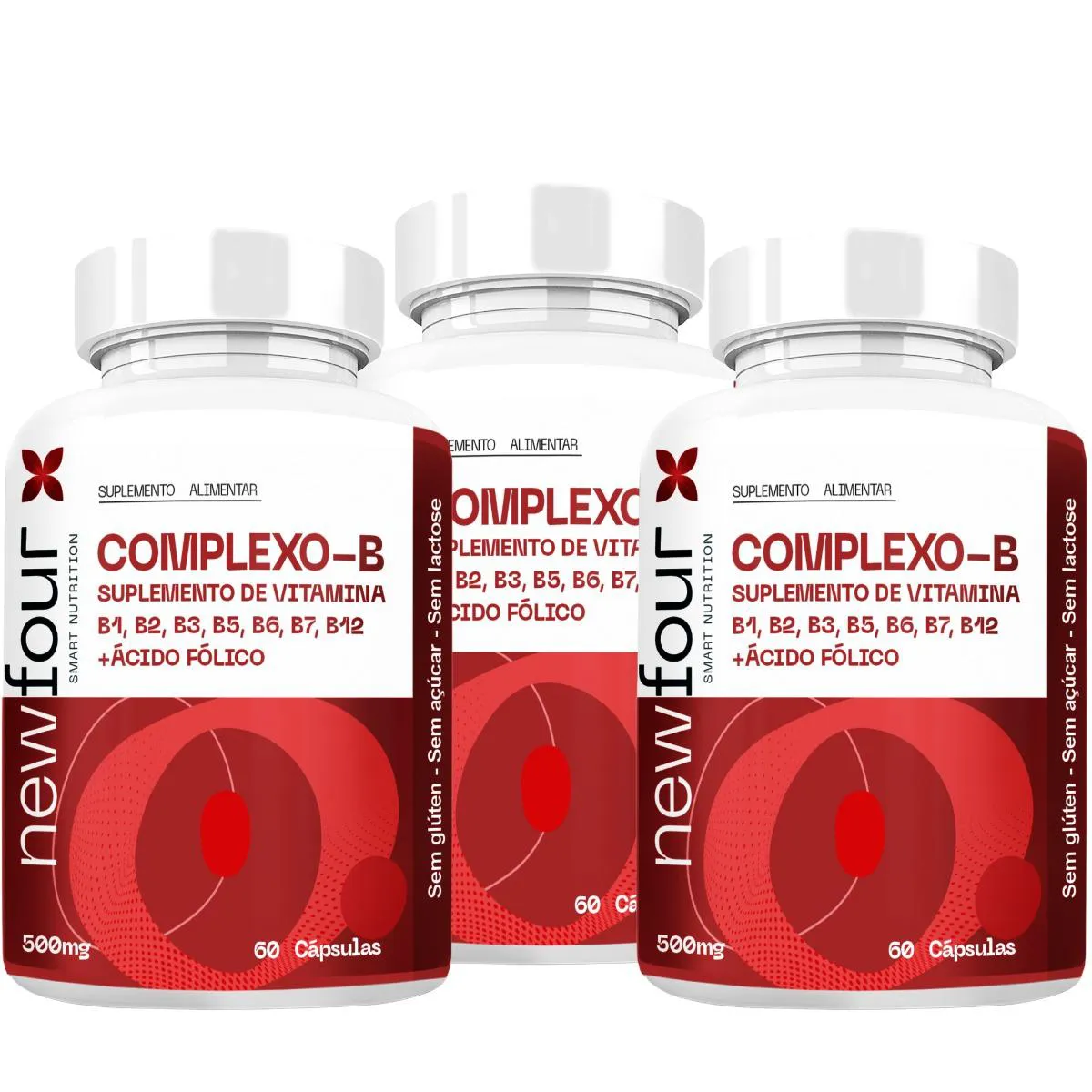 COMPLEXO-B SUPLEMENTO DE VITAMINA B1, B2, B3, B5, B6, B7, B12 + ÁCIDO FÓLICO KIT COM 3 POTES COM TOTAL DE 180 CAPSULAS