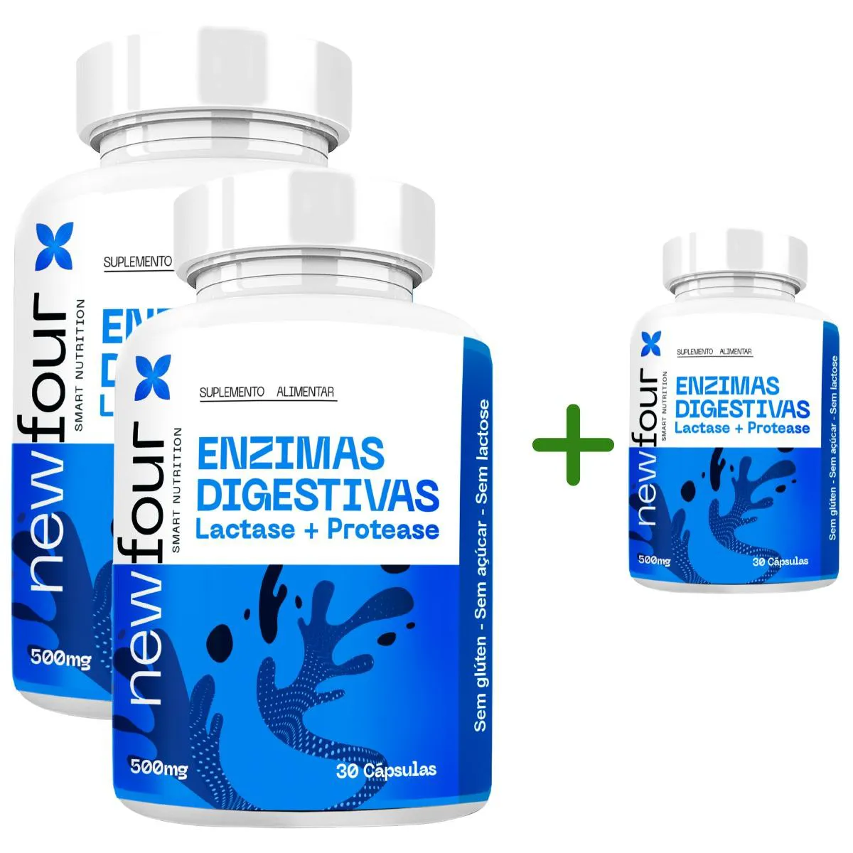 ENZIMAS DIGESTIVAS  LACTASE + PROTEASE KIT COMPRE 2 LEVE 3 COM TOTAL DE 90 CAPSULAS