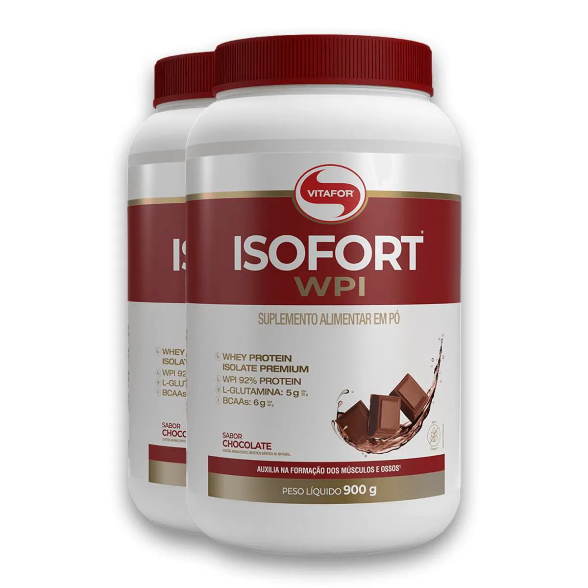 Kit 2 Isofort Vitafor Whey Protein 900g Chocolate