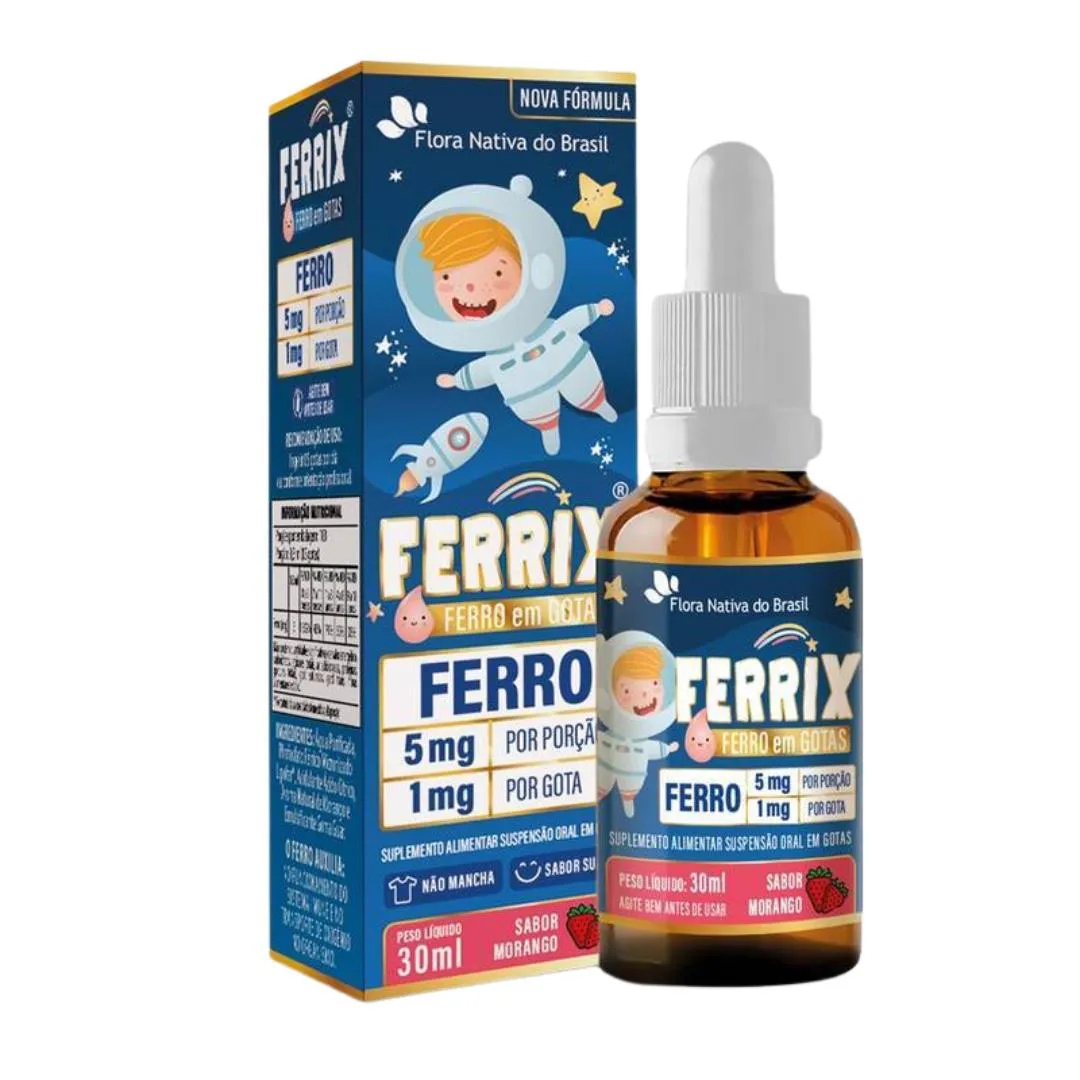 Ferro Flora Nativa do Brasil Ferrix Morango Infantil Gotas 30ml