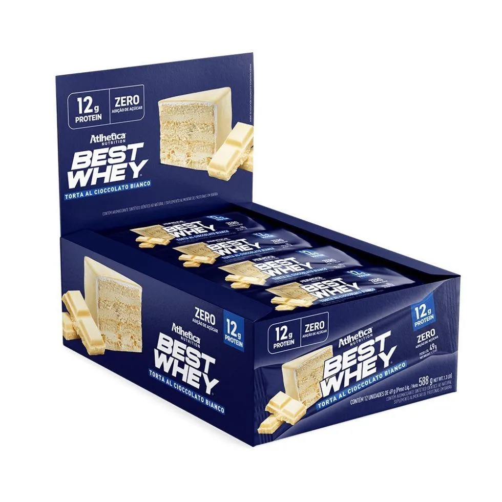 BEST WHEY BAR 744G (DISPLAY 12 UNIDADES DE 62G) - SABOR: TORTA DE CHOC. BRANCO (588G)