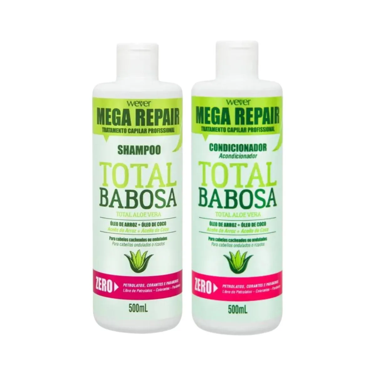 KIT SHAMP E COND TOTAL BABOSA CABELOS CACHEADOS 500ML- WEVER
