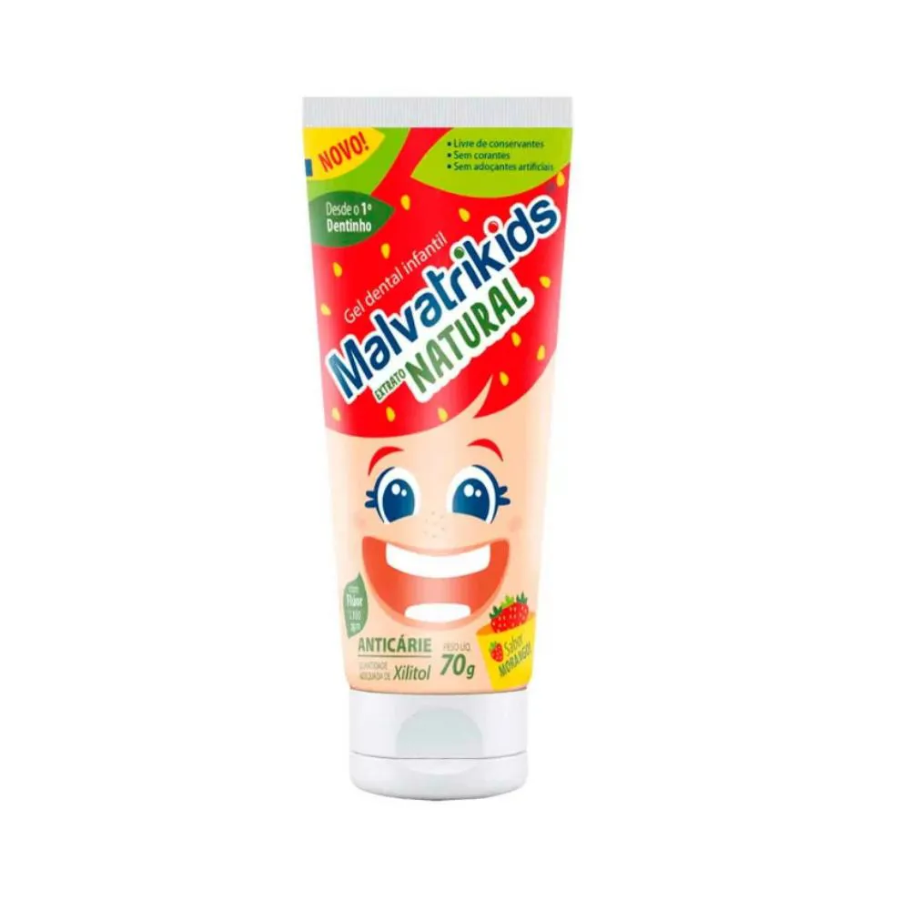 GEL DENTAL INFANTIL MALVATRIKIDS NATURAL SABOR MORANGO 70G