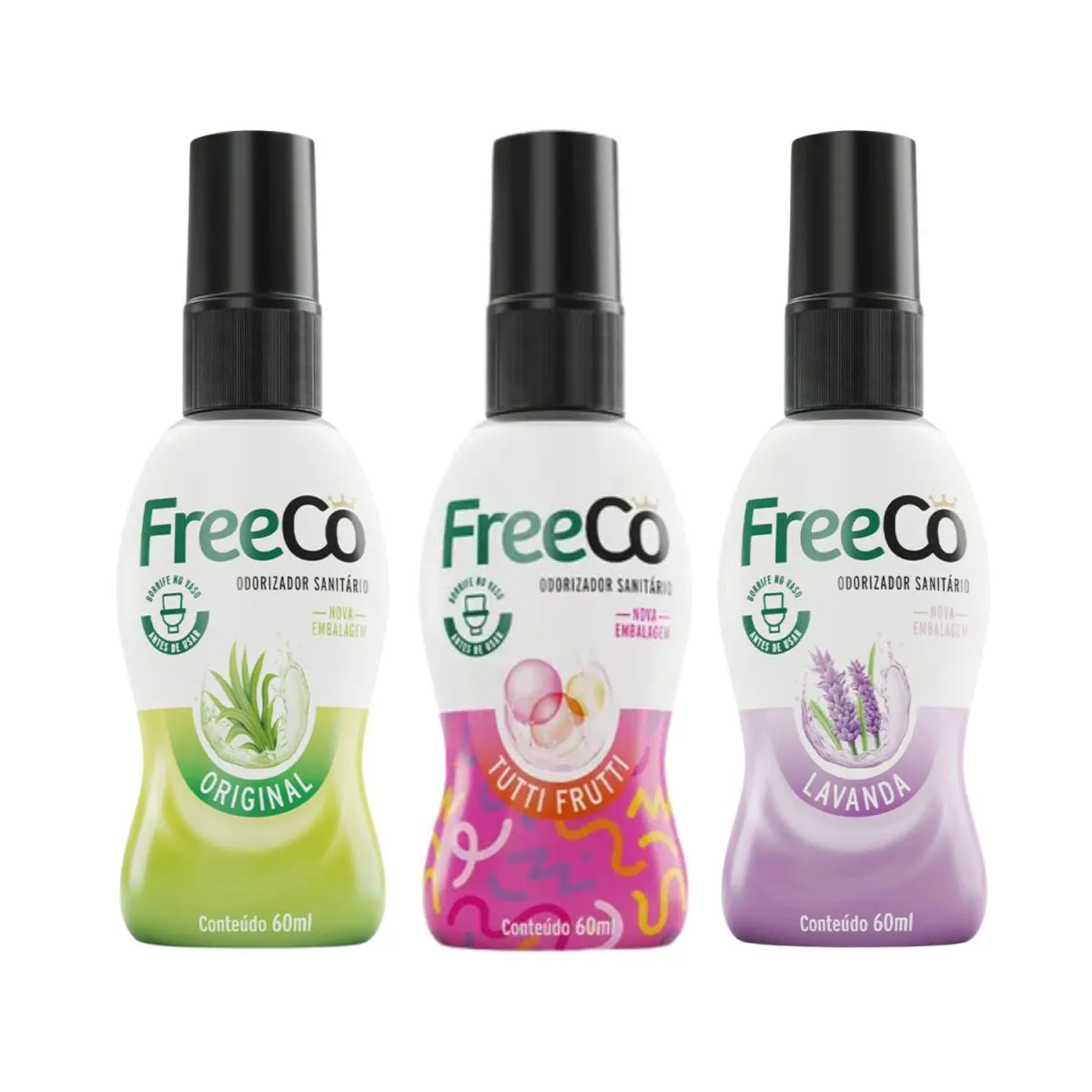 KIT C3 ODORIZADOR SANITáRIO FREECO 60ML – FREE BRANDS