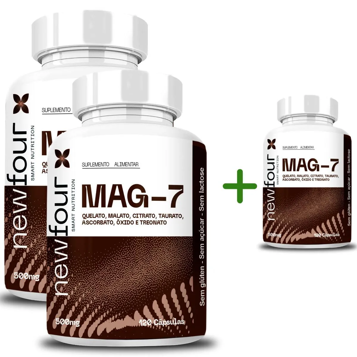 MAG-7 QUELATO + MALATO+ CITRATO +TAURATO + ASCORBATO + OXIDO E TREONATO KIT COM 3 POTES COM TOTAL DE 360 CAPSULAS