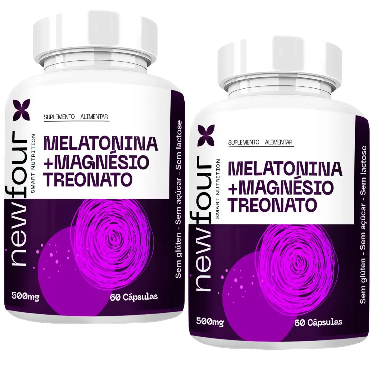 MELATONINA + MAGNÉSIO TREONATO KIT COM 2 POTES COM TOTAL DE 120 CAPSULAS POTE BRANCO