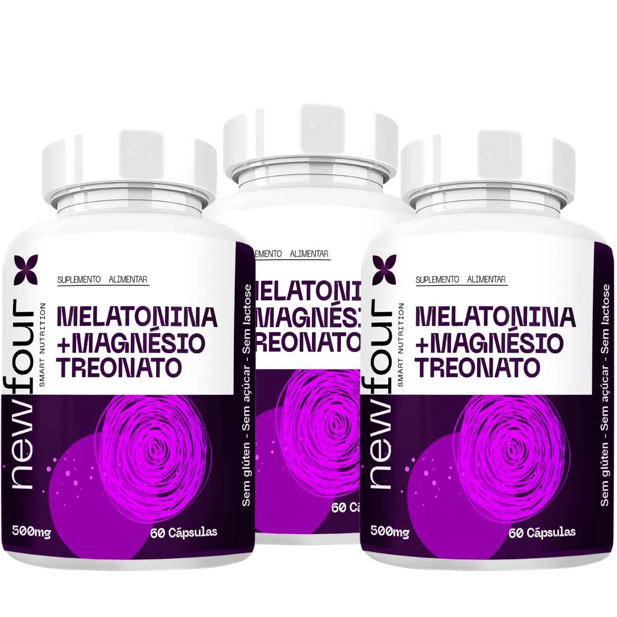 MELATONINA + MAGNÉSIO TREONATO KIT COM 3 POTES COM TOTAL DE 180 CAPSULAS POTE BRANCO