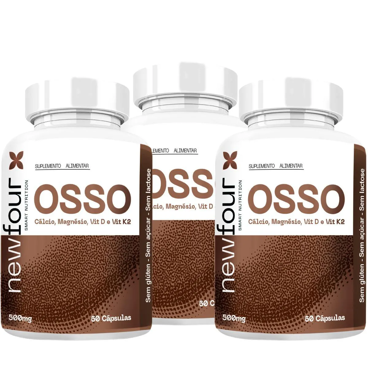 OSSO - CÁLCIO, MAGNÉSIO, VITAMINA D E VITAMINA K2 KIT COM 3 POTES COM TOTAL DE 180 CAPSULAS