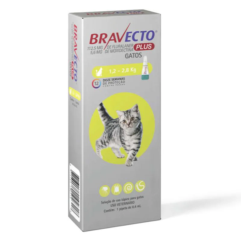 Bravecto Plus Gatos de 1,2kg a 2,8kg - 1 Pipeta