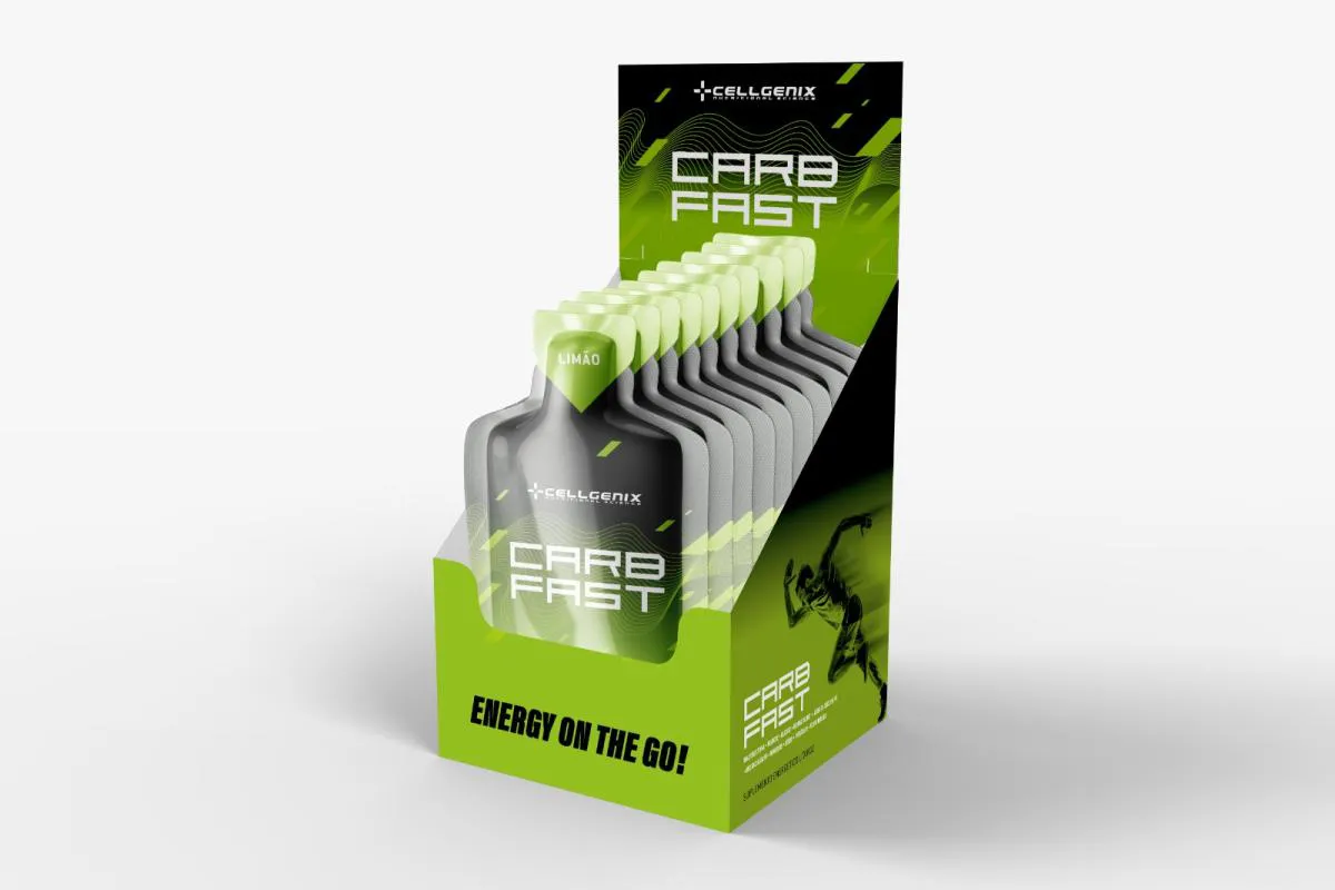 COMPORTO DE CARBOíDRATOS CARBFAST GEL DISPLAY C/ 10 SACHêS CELLGENIX Limão