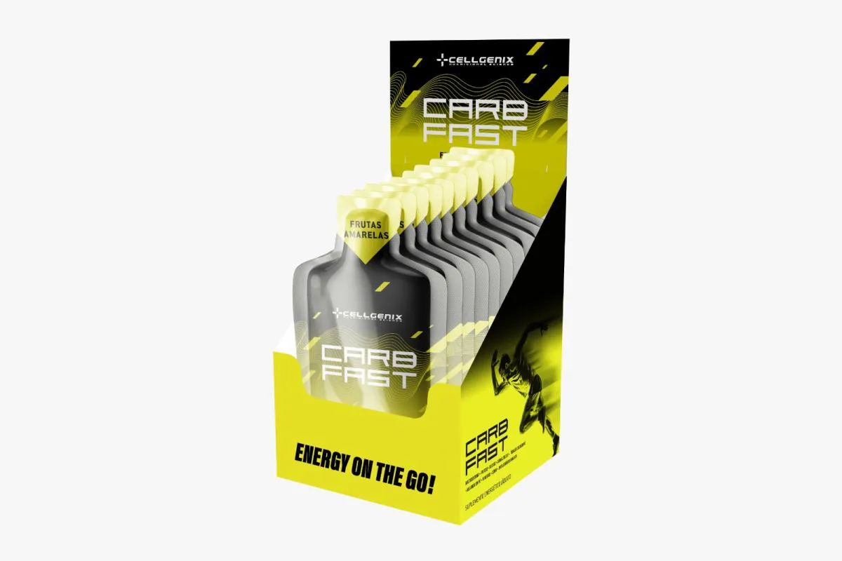 COMPORTO DE CARBOíDRATOS CARBFAST GEL DISPLAY C/ 10 SACHêS CELLGENIX Frutas Amarelas