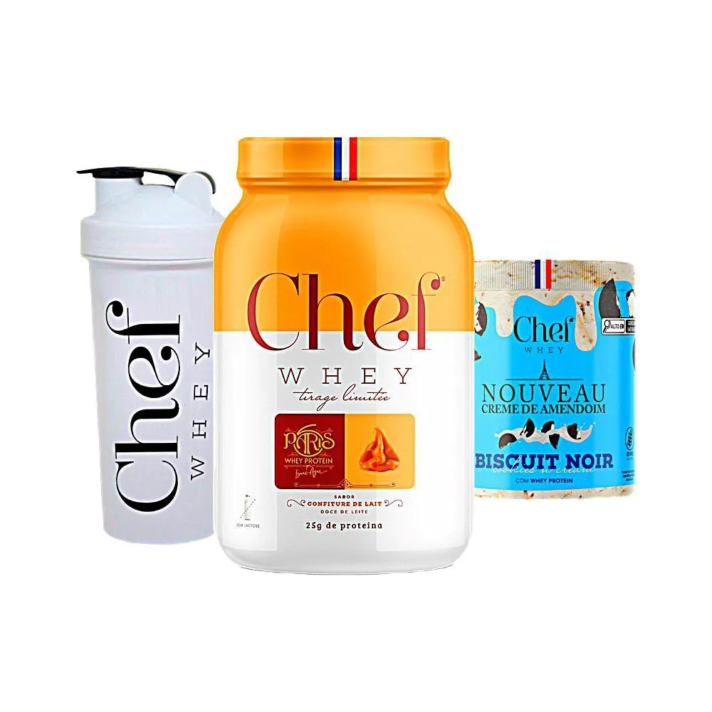 KIT CHEF WHEY 800G + CREME DE AMENDOIM 600G + COQUETELEIRA - CHEF WHEY Doce DE Leite
