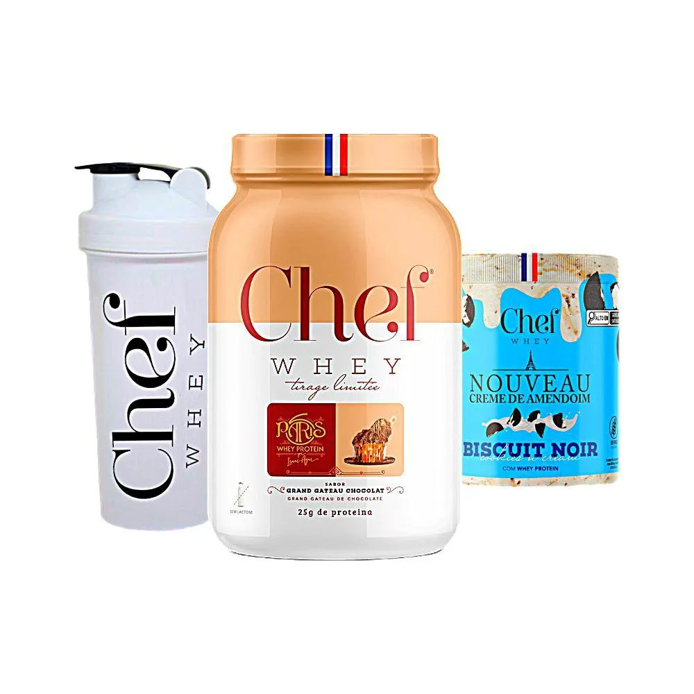 KIT CHEF WHEY 800G + CREME DE AMENDOIM 600G + COQUETELEIRA - CHEF WHEY Grand Gateau