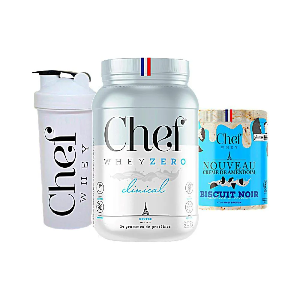 KIT CHEF WHEY 800G + CREME DE AMENDOIM 600G + COQUETELEIRA - CHEF WHEY Clinical