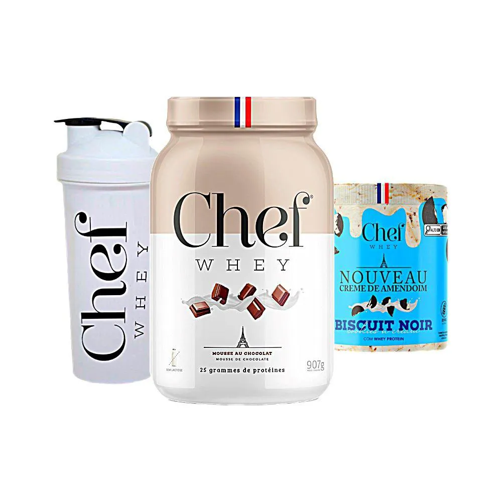 KIT CHEF WHEY 800G + CREME DE AMENDOIM 600G + COQUETELEIRA - CHEF WHEY Mousse DE Chocolate