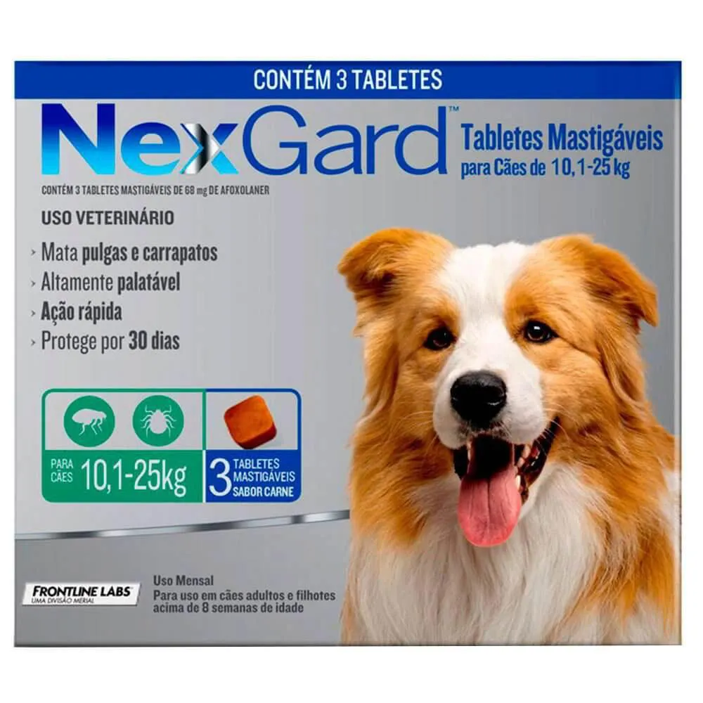 Nexgard Cães de 10kg a 25kg - 3 Tabletes Mastigáveis