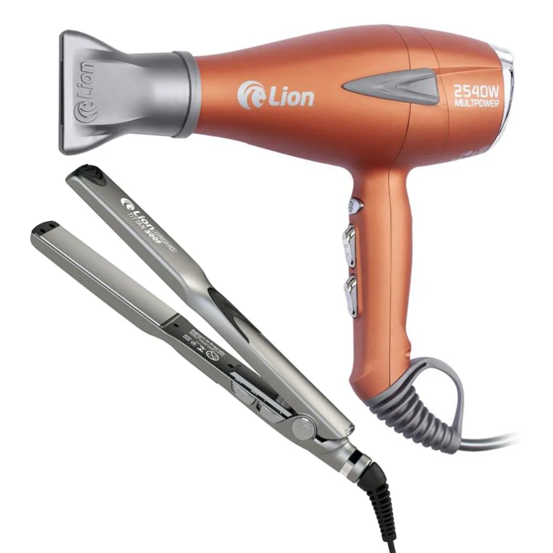 KIT LION SECADOR MULTPOWER 2540W + PRANCHA TITTAN 500F 127V