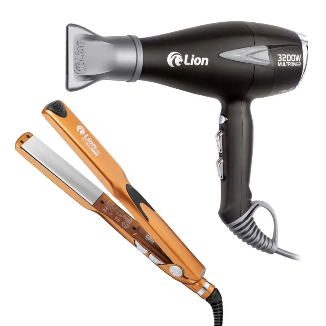 KIT LION SECADOR MULTPOWER 3200W + PRANCHA TITTAN 500F 220V