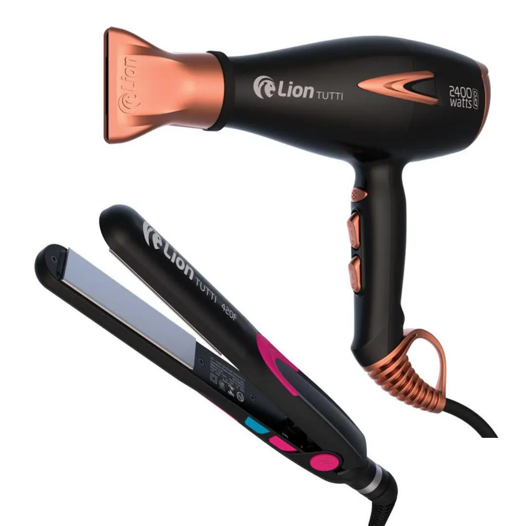 KIT LION TUTTI SECADOR COBRE 2400W + PRANCHA ROSA 420F 220V